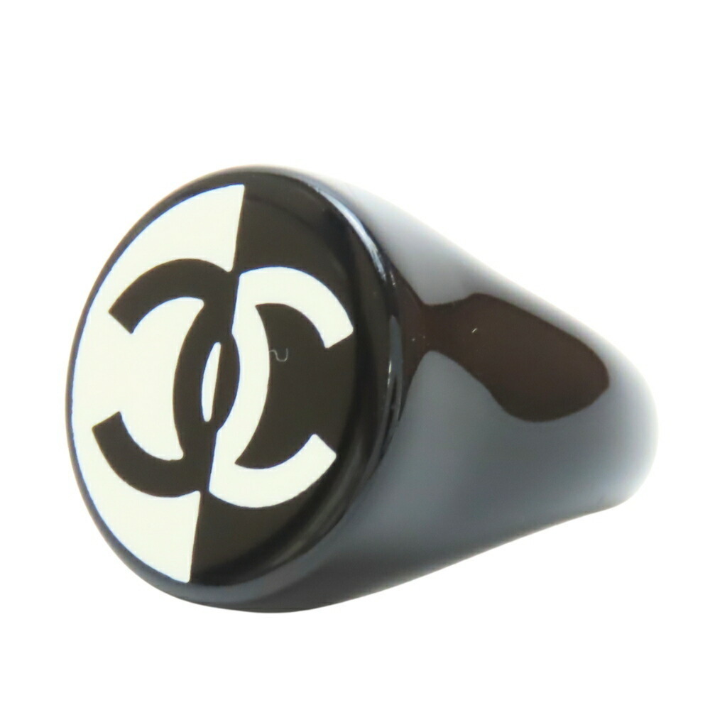 CHANEL Authentic Black Logo Ring